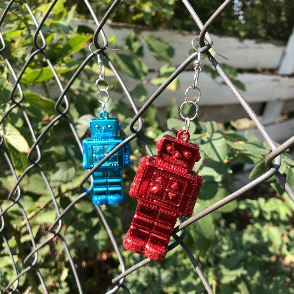 Toy robot earrings - handmade
